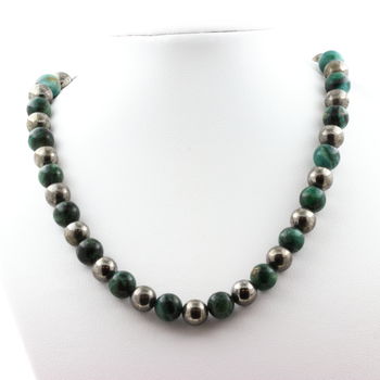 Emerald from Zambia Quality 3A + Pyrite from Spain 8 mm beaded necklace