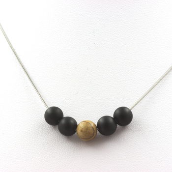 Matte Black Onyx + Landscape Jasper 8 mm beaded necklace Stainless steel chain