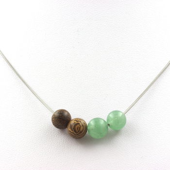 Aventurine + wood 8 mm beaded necklace Stainless steel chain