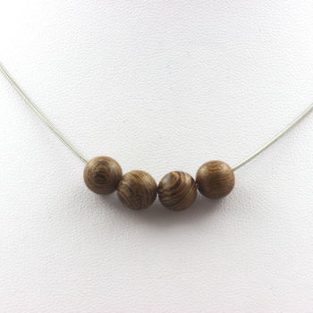 Wood 8 mm beaded necklace Stainless steel chain