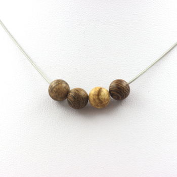 Landscape Jasper + Wood 8 mm beaded necklace Stainless steel chain
