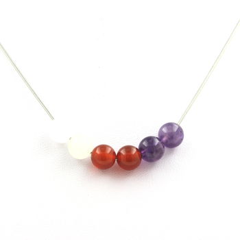 Amethyst + Banded Agate + Moonstone 8 mm beaded necklace Stainless steel chain