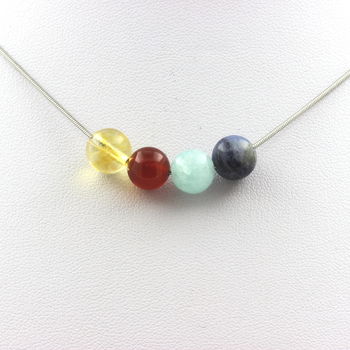 Sodalite + Aquamarine + Red Agate + Citrine 8 mm beaded necklace Stainless steel chain