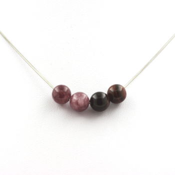 Red Tiger's Eye + Lepidolite 8 mm beaded necklace Stainless steel chain