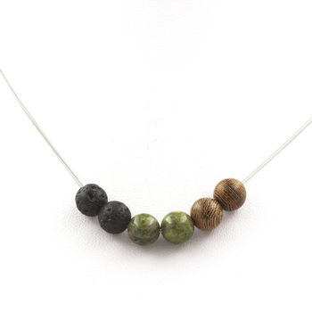 Unakite + Lava + wood 8 mm beaded necklace Stainless steel chain