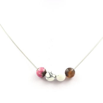 Howlite + Brown Pink Agate 8 mm beaded necklace Stainless steel chain
