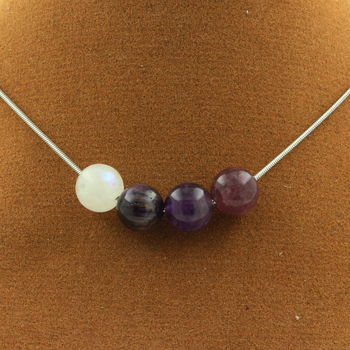 Purple Tiger's Eye + Amethyst + Moonstone + Lepidolite 8 mm beaded necklace Stainless steel chain