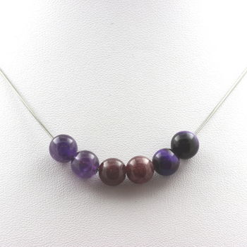 Purple Tiger's Eye + Amethyst + Lepidolite 8 mm beaded necklace Stainless steel chain
