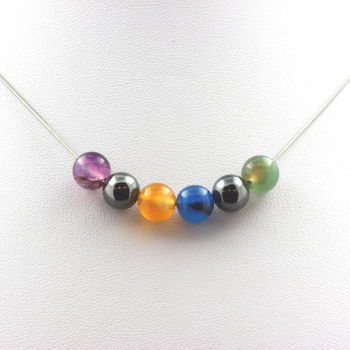 Multicolored Banded Agate + Hematite 8 mm beaded necklace Stainless steel chain
