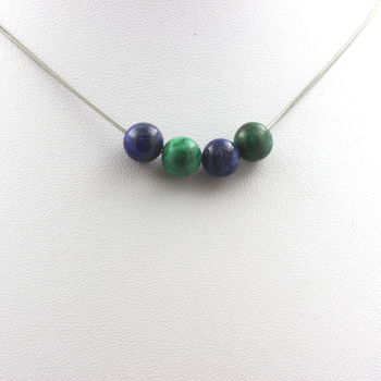 Azurite Chrysocolla 8 mm beaded necklace Stainless steel chain