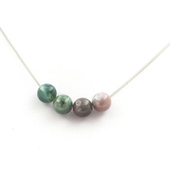 Indian Agate 8 mm beaded necklace Stainless steel chain