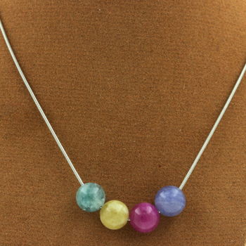 Multicolor Tourmaline 8 mm beaded necklace Stainless steel chain