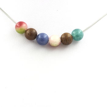 Tiger's Eye + Multicolor Tourmaline + Watermelon Tourmaline + Wood 8 mm beaded necklace Stainless steel chain