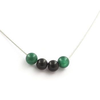 Black Agate + Green Mica from Tanzania 8 mm beaded necklace Stainless steel chain