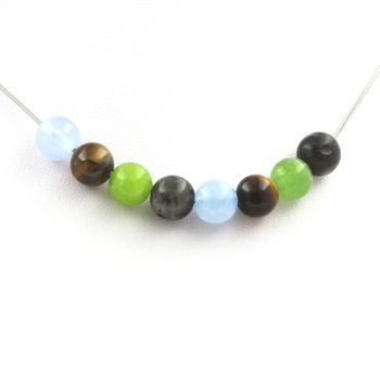 Aquamarine + Tiger’s Eye + Labradorite + Peridot 8 mm beaded necklace Stainless steel chain