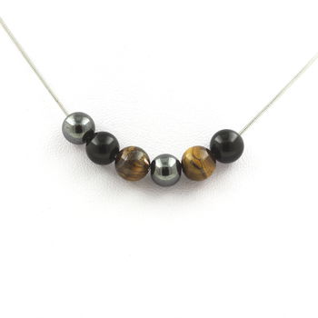 Tiger's Eye + Hematite + Black Agate 8 mm beaded necklace Stainless steel chain