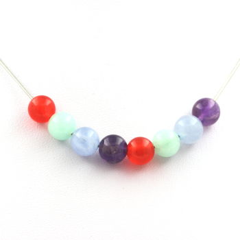 Aquamarine + Amazonite + Amethyst + Orange Chalcedony 8 mm beaded necklace Stainless steel chain