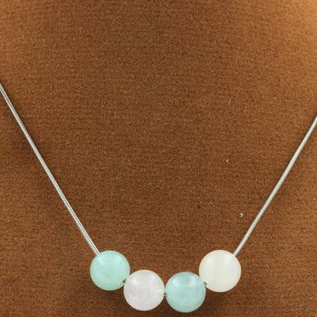 Angelite + Moonstone 8 mm beaded necklace Stainless steel chain