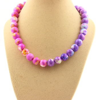 Yellow pink Jasper + blue purple Jasper 8 mm beaded necklace Stainless steel chain