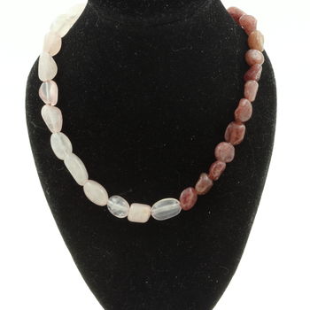 Rose Quartz from Brazil + Ruby from Brazil beaded necklace Stainless steel chain