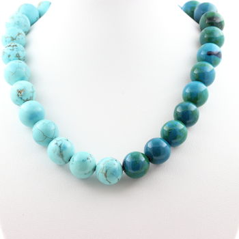 Turquoise Howlite + Tinted Chrysocolla 8 mm beaded necklace Stainless steel chain