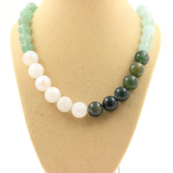Moonstone + Angelite + Aventurine + Moss Agate 8 mm beaded necklace Stainless steel chain