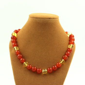 Carnelian from Uruguay Quality 5 A + Citrine 8 mm beaded necklace Stainless steel chain