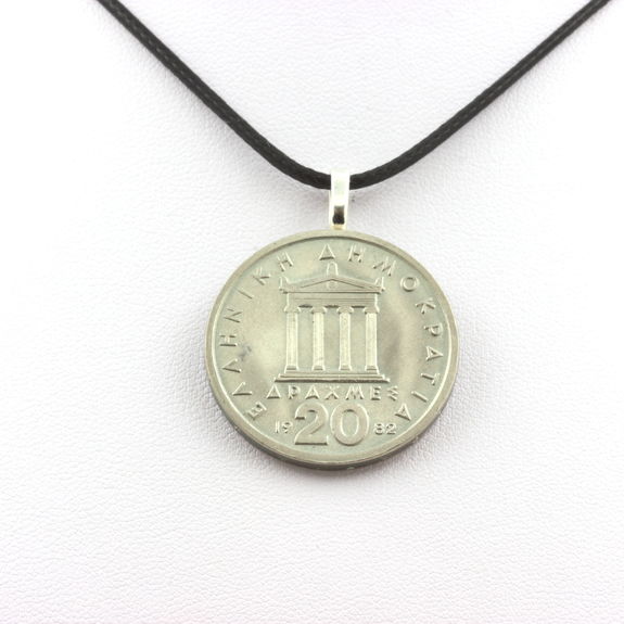 Necklace Greece 20 drachmas Black cord