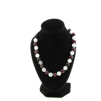 Cracked Quartz from Brazil + Garnet 8 mm beaded necklace Stainless steel chain