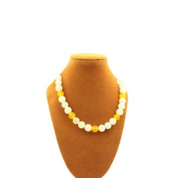 Yellow Agate + Moonstone 8 mm beaded necklace Stainless steel chain