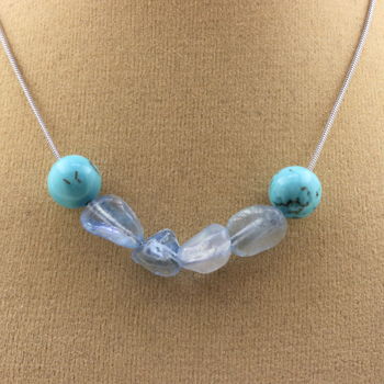 Aquamarine from Brazil + Howlite Turquoise 8 mm beaded necklace Stainless steel chain