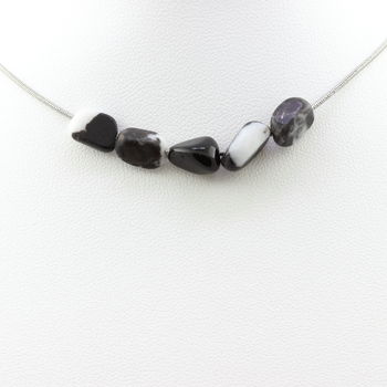 Zebra Jasper from Brazil + Hawk Eye beaded necklace Stainless steel chain