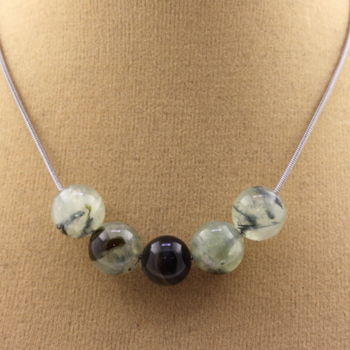 Prehnite from Africa + Hawk Eye 8 mm beaded necklace Stainless steel chain