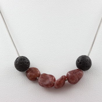 Ruby from Brazil + Lava 8 mm beaded necklace Stainless steel chain