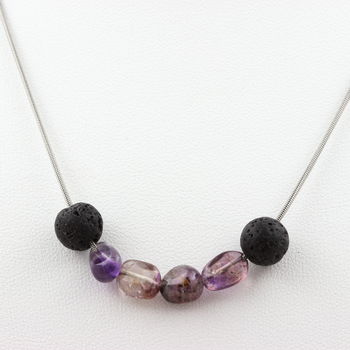 Auralite from Canada + Lava 8 mm beaded necklace Stainless steel chain