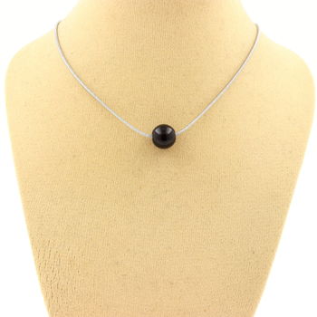 1 black Agate bead 8 mm necklace Stainless steel chain