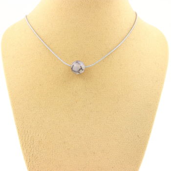 Collier 1 perle Agate veines de Dragon 8 mm. Chaine en acier inoxydable.