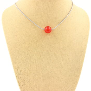 1 red Chalcedony bead 8 mm necklace Stainless steel chain