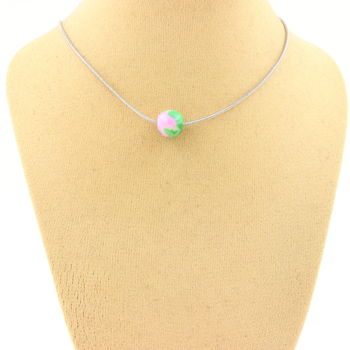 1 pink green Jasper bead 8 mm necklace Stainless steel chain