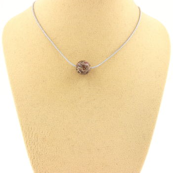Collier 1 perle Jaspe léopard 8 mm. Chaine en acier inoxydable.