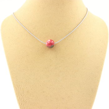 Collier 1 perle Jaspe vert rouge 8 mm. Chaine en acier inoxydable.