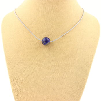 Collier 1 perle Lapis Lazuli du Pakistan qualité 5A 8 mm. Chaine en acier inoxydable.
