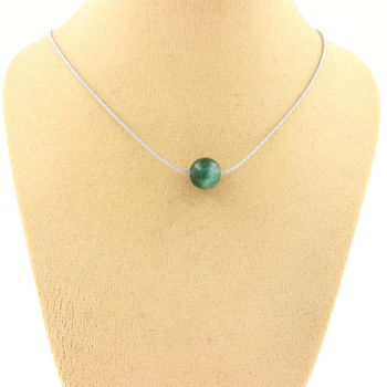 Collier 1 perle Mica vert de Tanzanie qualité 5A 8 mm. Chaine en acier inoxydable.
