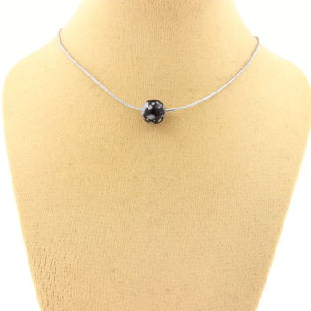 1 snowflake Obsidian bead 8 mm necklace Stainless steel chain