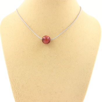 1 two-tone peach Tiger Eye bead 8 mm necklace Stainless steel chain