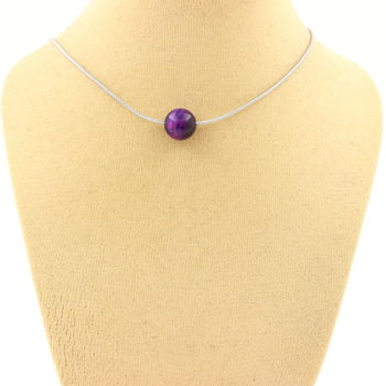 1 violet Tiger Eye bead 8 mm necklace Stainless steel chain