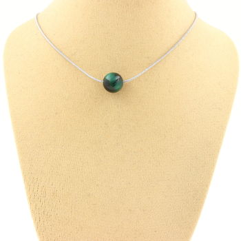 1 green Tiger Eye bead 8 mm necklace Stainless steel chain