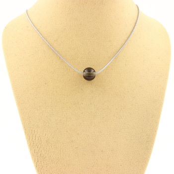 Collier 1 perle Quartz fumé 8 mm. Chaine en acier inoxydable.