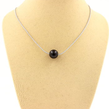 1 Schorl Tourmaline from Brazil bead quality 3A 8 mm necklace Stainless steel chain