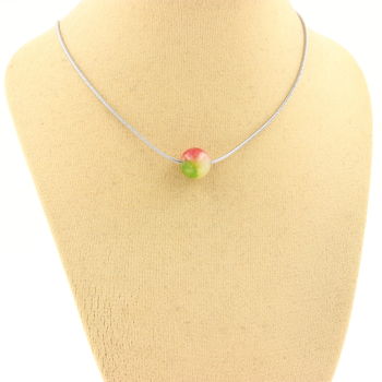 Collier 1 perle Tourmaline melon d'eau 8 mm. Chaine en acier inoxydable.